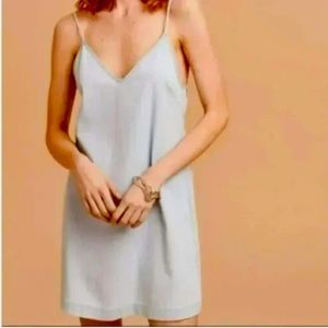 Aritzia Wilfred Vivienne Light Wash Denim Spaghetti Strap Mini Cami Dress Sz M